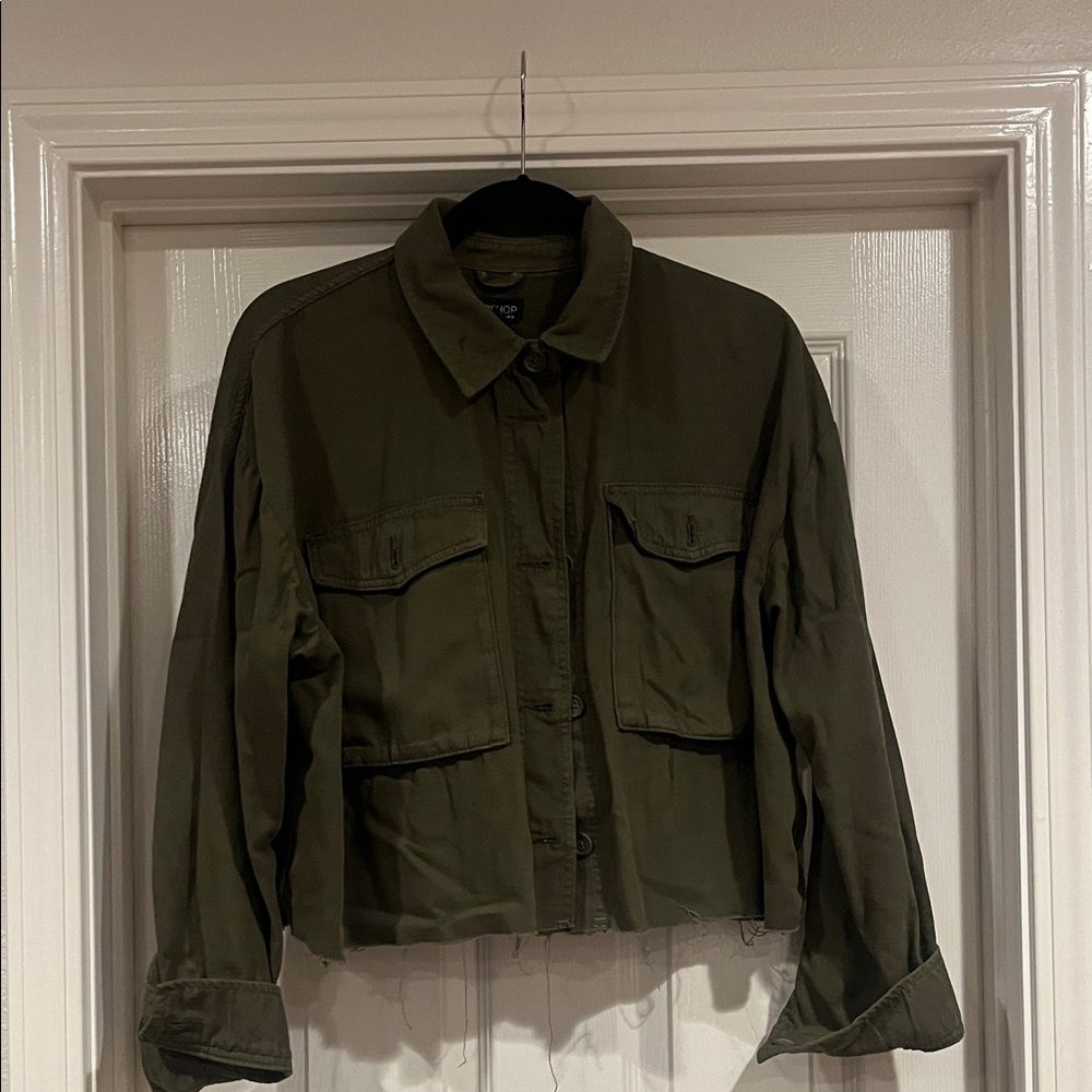 Topshop Olive Utility Crop Jacket